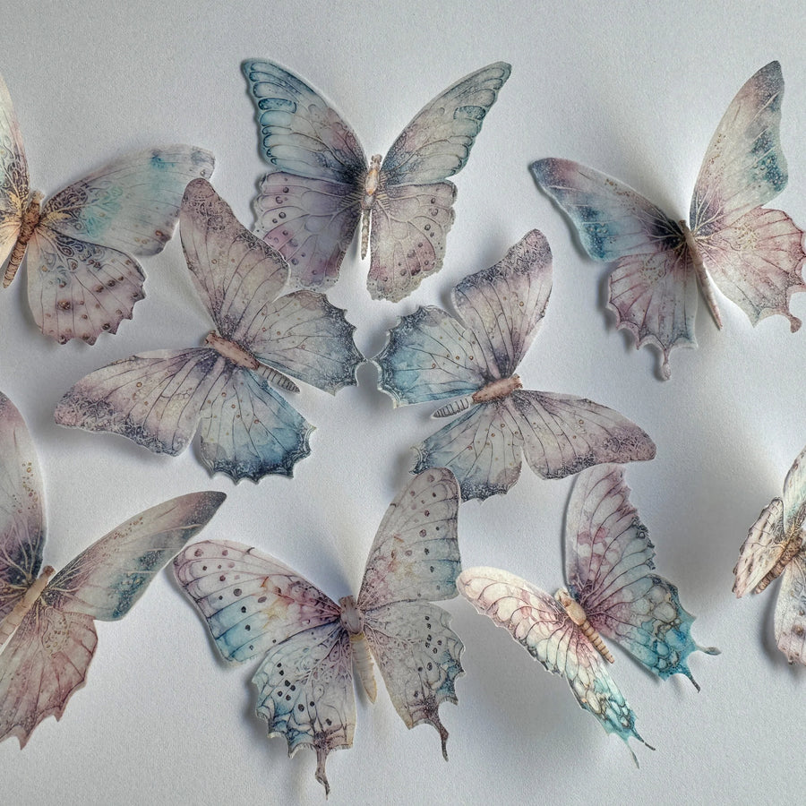 Purple & Green Pre-cut Edible Wafer Paper Butterflies