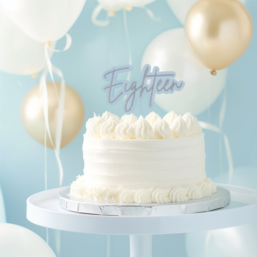 SILVER / LIGHT BLUE Layered Cake Topper - EIGHTEEN